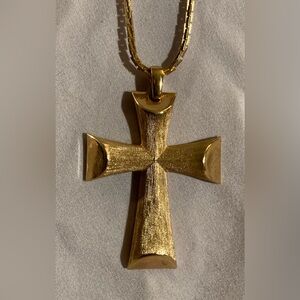AVON Long Gold Cross Pendant Necklace